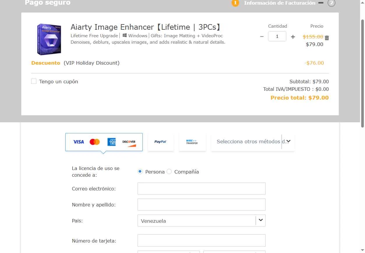 Aiarty Image Enhancer checkout page showing Aiarty Image Enhancer promo code box | Screenshot taken by SimplyCodes community member on Dec 24, 2025