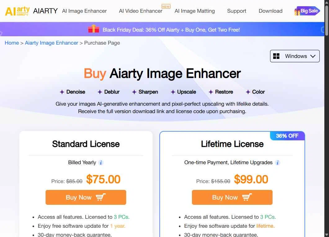 Aiarty Image Enhancer checkout page showing Aiarty Image Enhancer promo code box | Screenshot taken by SimplyCodes community member on Nov 25, 2025