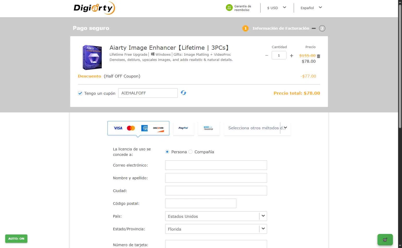 Aiarty Image Enhancer checkout page showing Aiarty Image Enhancer promo code box | Screenshot taken by SimplyCodes community member on Dec 24, 2025