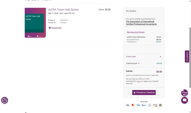 AICPA & CIMA checkout page showing AICPA & CIMA promo code box | Screenshot taken by SimplyCodes community member on Aug 6, 2025