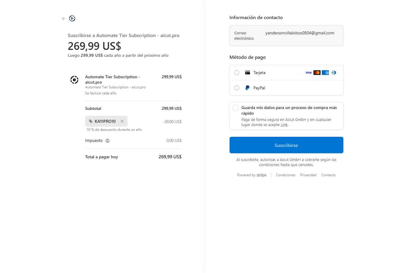 Aicut checkout page showing Aicut promo code box | Screenshot taken by SimplyCodes community member on Jan 21, 2026
