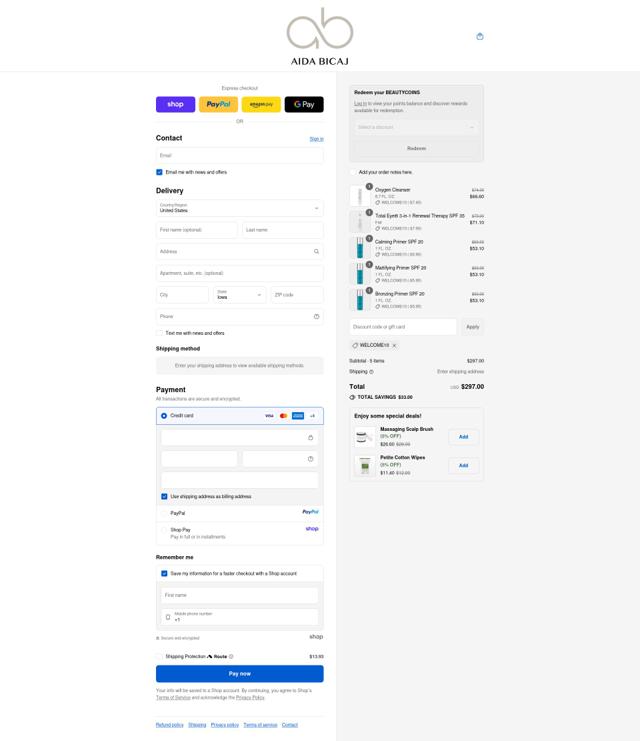 Aida Bicaj checkout page showing Aida Bicaj promo code box | Screenshot taken by SimplyCodes community member on Sep 10, 2025