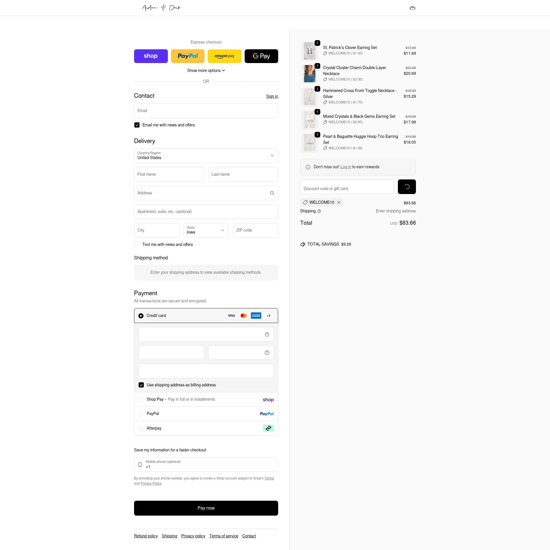 Aiden & Oak checkout page showing Aiden & Oak promo code box | Screenshot taken by SimplyCodes community member on Feb 17, 2026
