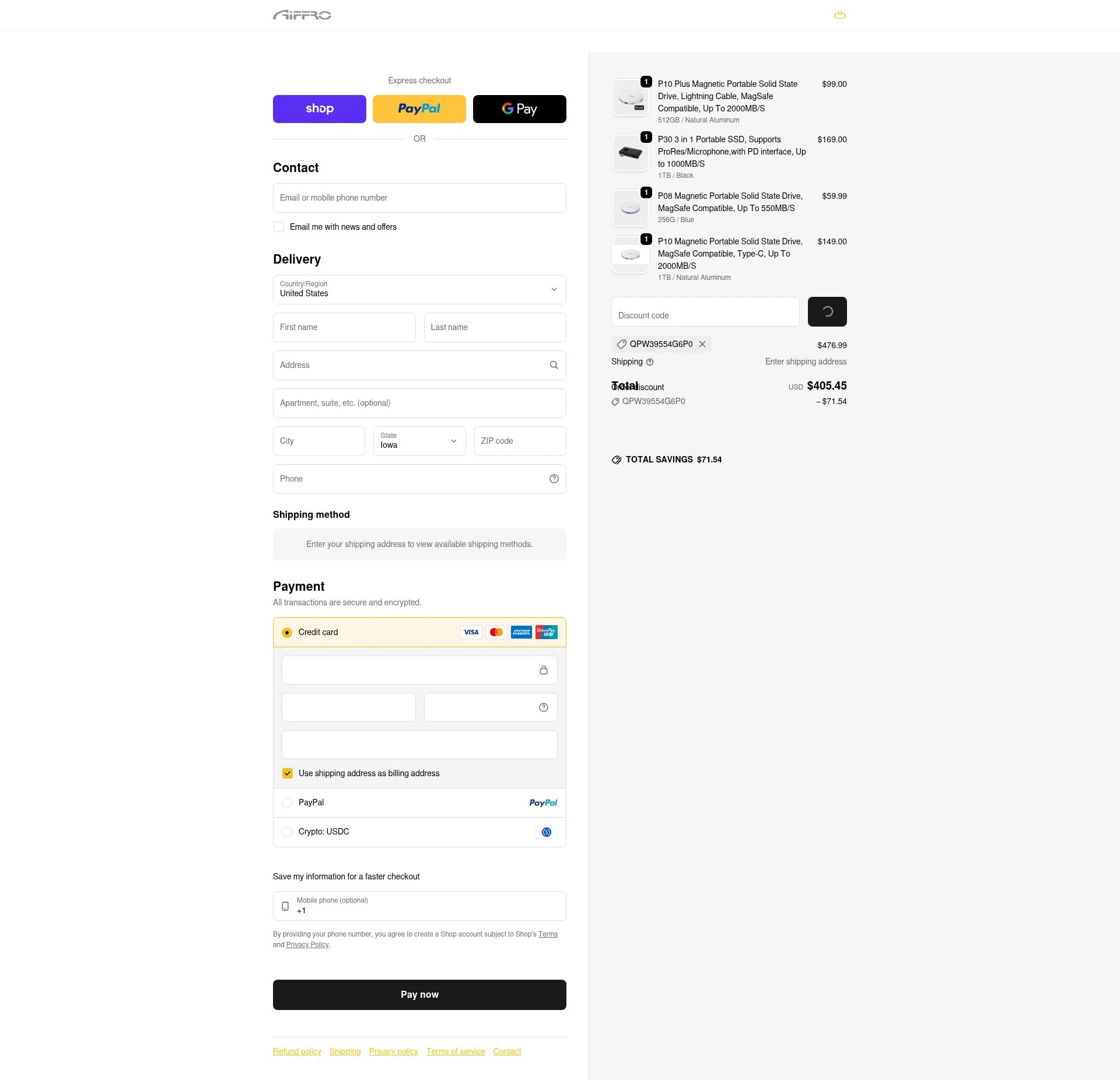 Aiffro checkout page showing Aiffro promo code box | Screenshot taken by SimplyCodes community member on Feb 6, 2026