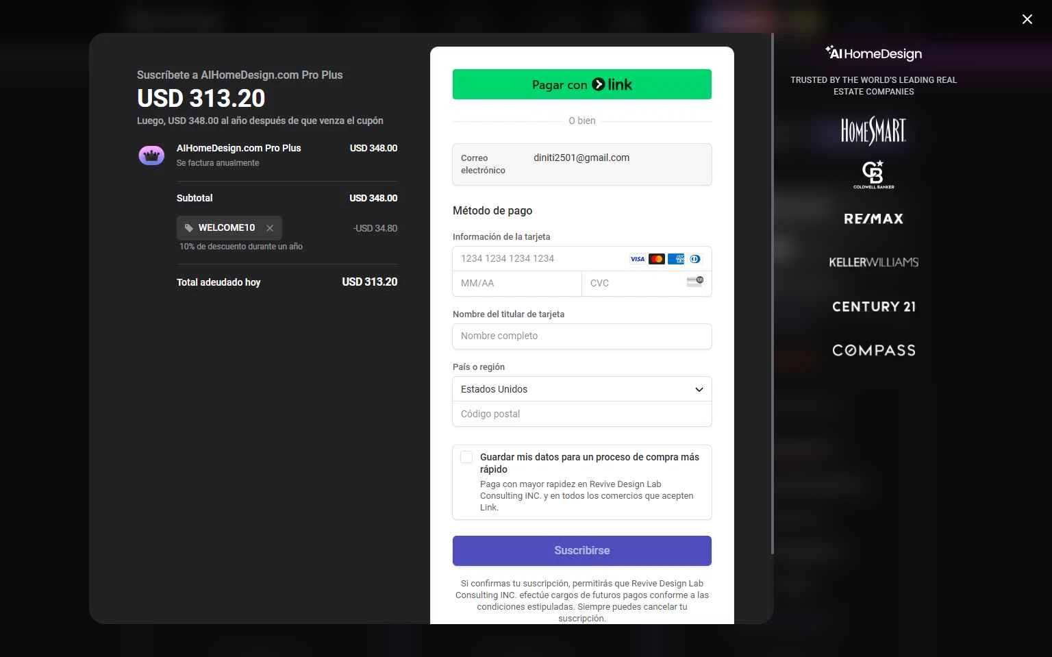 AI HomeDesign checkout page showing AI HomeDesign promo code box | Screenshot taken by SimplyCodes community member on Jul 24, 2025
