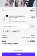GLITZANDGLAMOUR13 coupon verification screenshot
