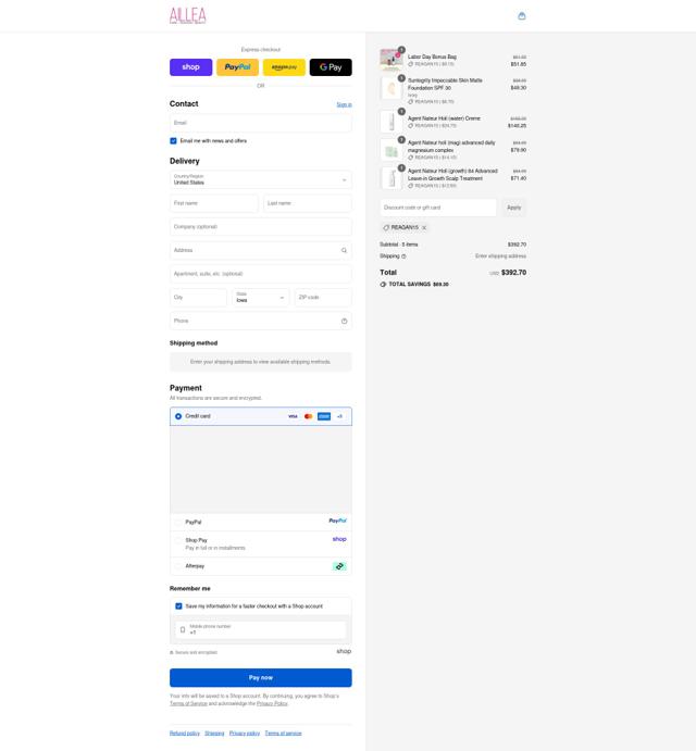 Aillea checkout page showing Aillea discount code box | Screenshot taken by SimplyCodes community member on Sep 15, 2025