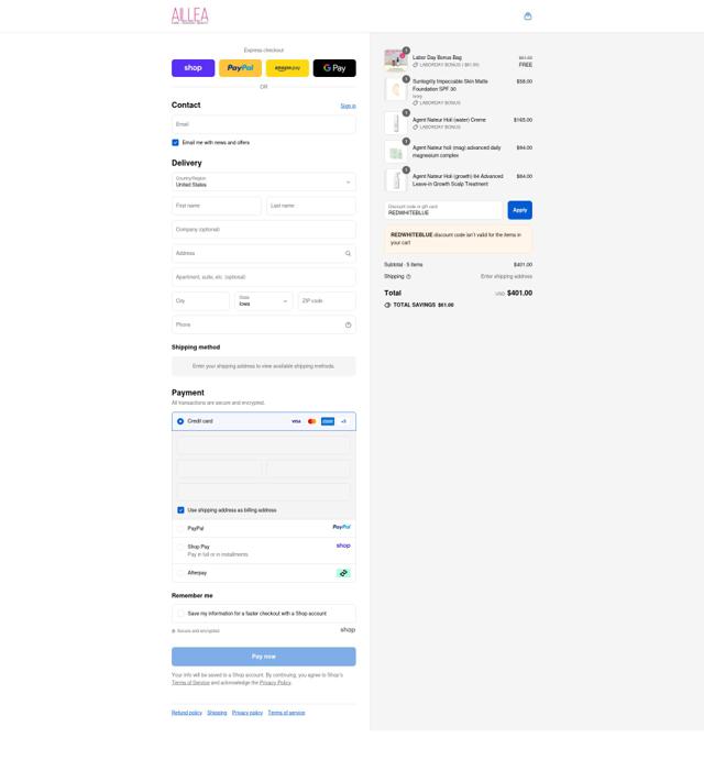Aillea checkout page showing Aillea discount code box | Screenshot taken by SimplyCodes community member on Sep 15, 2025