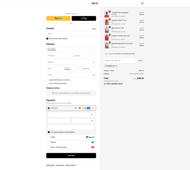 AIM'N NZ checkout page showing AIM'N NZ promo code box | Screenshot taken by SimplyCodes community member on Jul 21, 2025