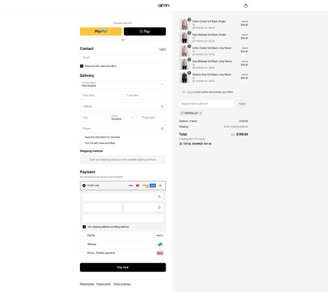 AIM'N NZ checkout page showing AIM'N NZ promo code box | Screenshot taken by SimplyCodes community member on Aug 27, 2025