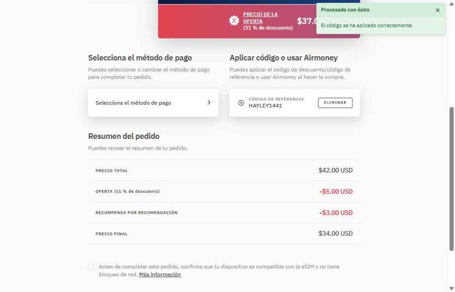 Airalo checkout page showing Airalo discount code box | Screenshot taken by SimplyCodes community member on Sep 5, 2025