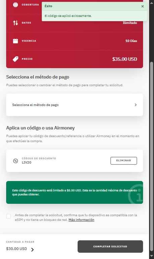Airalo checkout page showing Airalo discount code box | Screenshot taken by SimplyCodes community member on Aug 25, 2025
