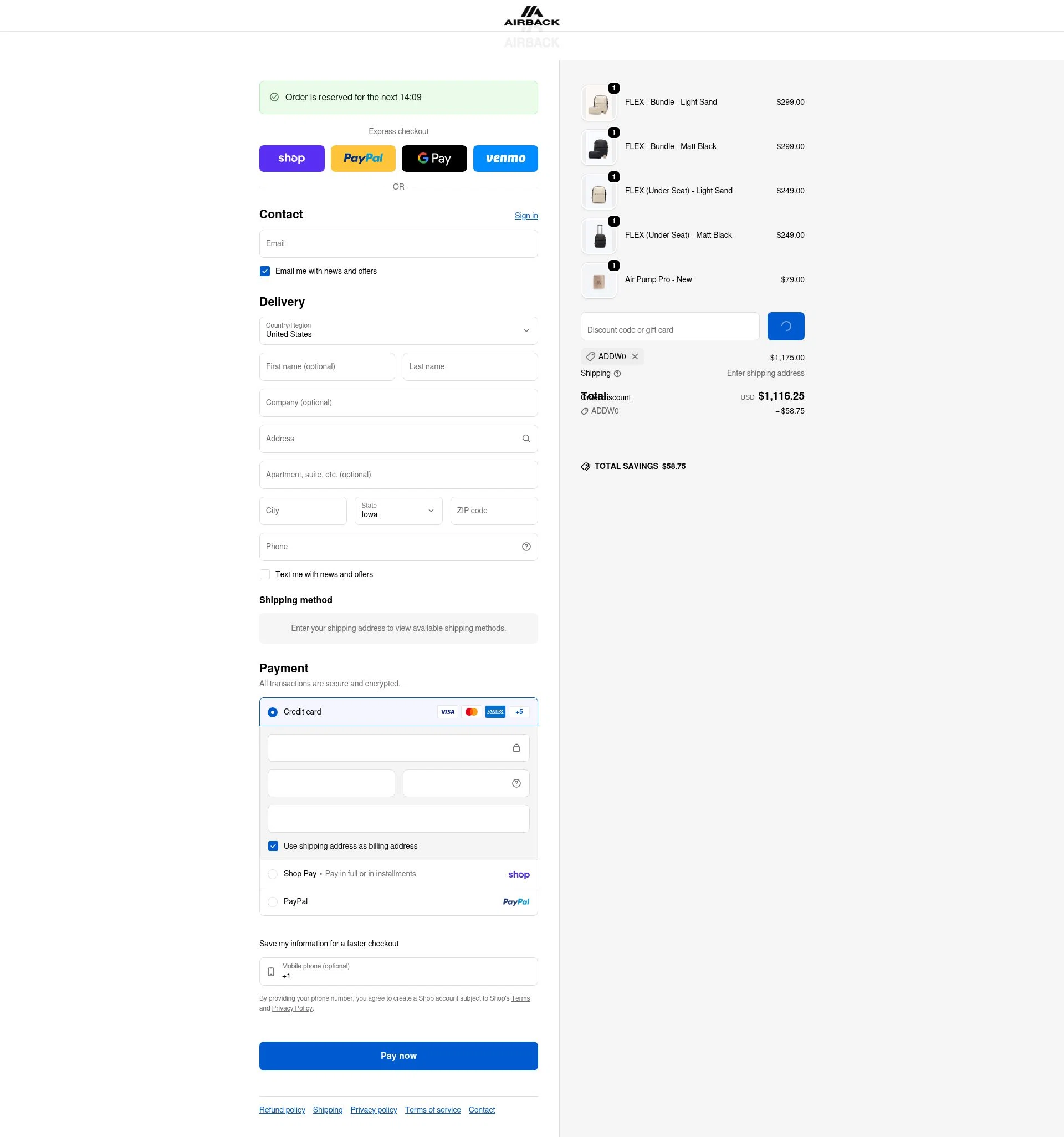 Airback checkout page showing Airback discount code box | Screenshot taken by SimplyCodes community member on Feb 9, 2026