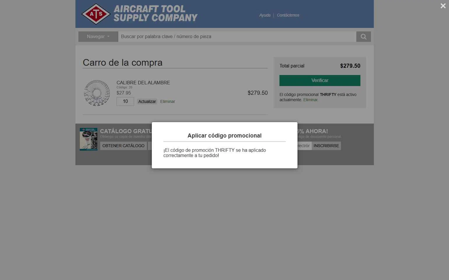 Aircraft Tool Supply checkout page showing Aircraft Tool Supply promo code box | Screenshot taken by SimplyCodes community member on Oct 2, 2025