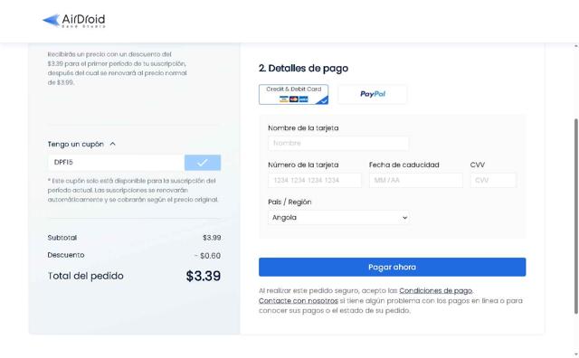 AirDroid checkout page showing AirDroid promo code box | Screenshot taken by SimplyCodes community member on May 6, 2025