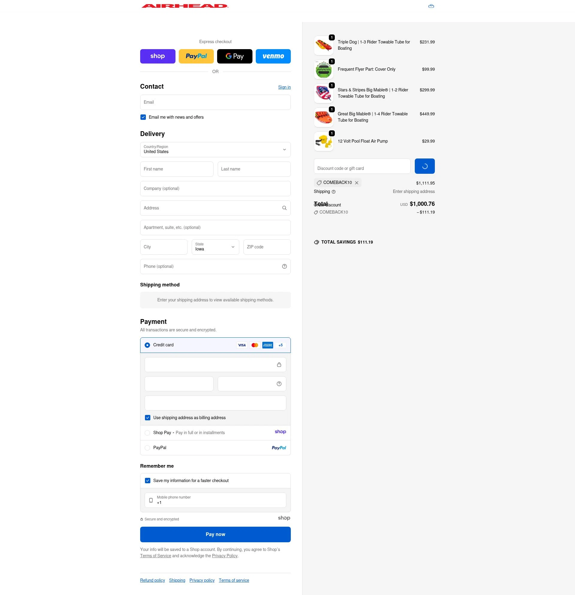Airhead checkout page showing Airhead promo code box | Screenshot taken by SimplyCodes community member on Jan 2, 2026