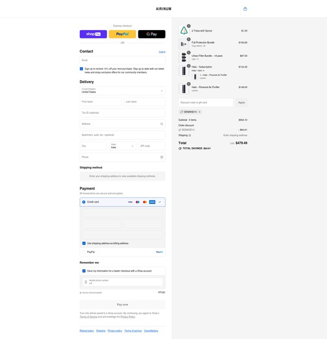 Airinum checkout page showing Airinum promo code box | Screenshot taken by SimplyCodes community member on Aug 26, 2025