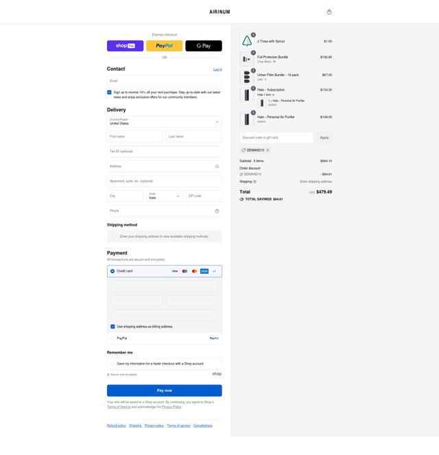 Airinum checkout page showing Airinum promo code box | Screenshot taken by SimplyCodes community member on Aug 22, 2025
