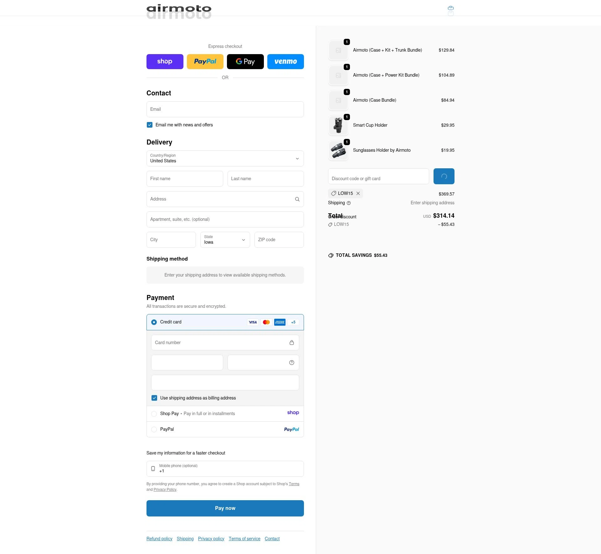 Airmoto checkout page showing Airmoto discount code box | Screenshot taken by SimplyCodes community member on Jan 11, 2026