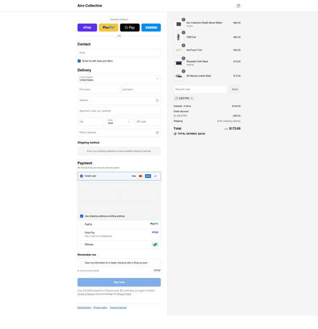 Airo Collective checkout page showing Airo Collective discount code box | Screenshot taken by SimplyCodes community member on Sep 12, 2025