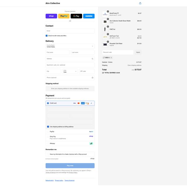 Airo Collective checkout page showing Airo Collective discount code box | Screenshot taken by SimplyCodes community member on Sep 8, 2025