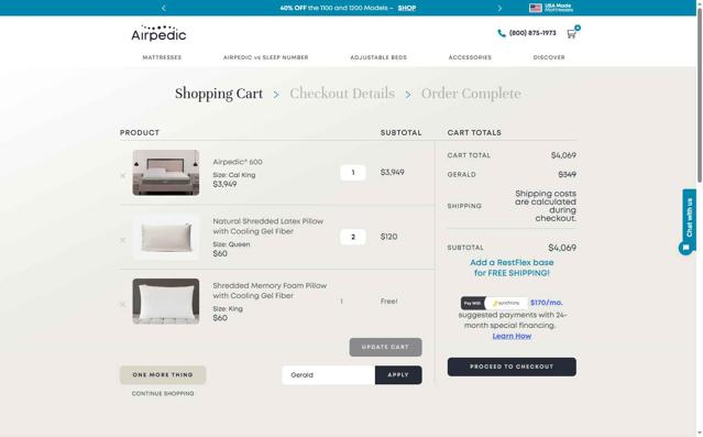 Airpedic checkout page showing Airpedic coupon code box | Screenshot taken by SimplyCodes community member on Sep 10, 2025