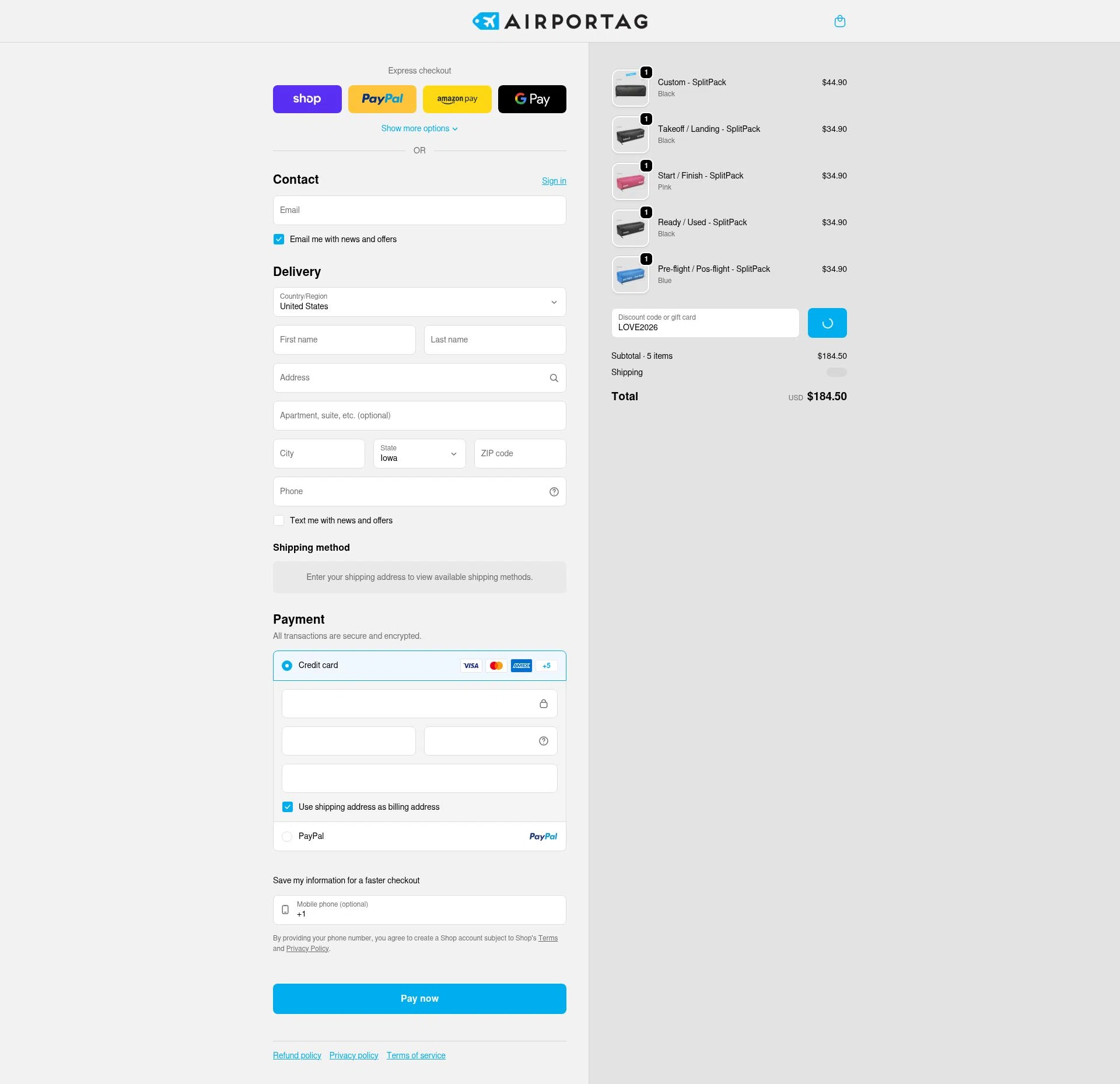 Airportag checkout page showing Airportag discount code box | Screenshot taken by SimplyCodes community member on Feb 2, 2026
