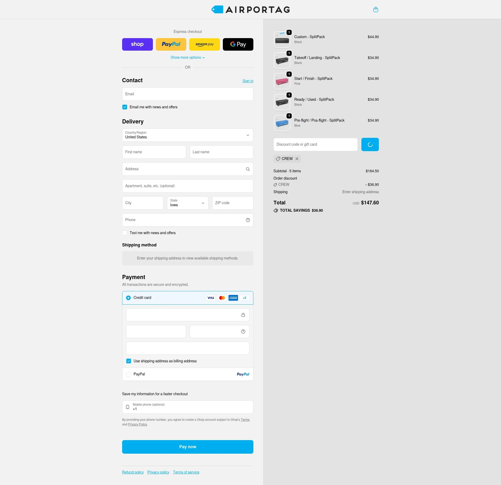 Airportag checkout page showing Airportag discount code box | Screenshot taken by SimplyCodes community member on Feb 2, 2026