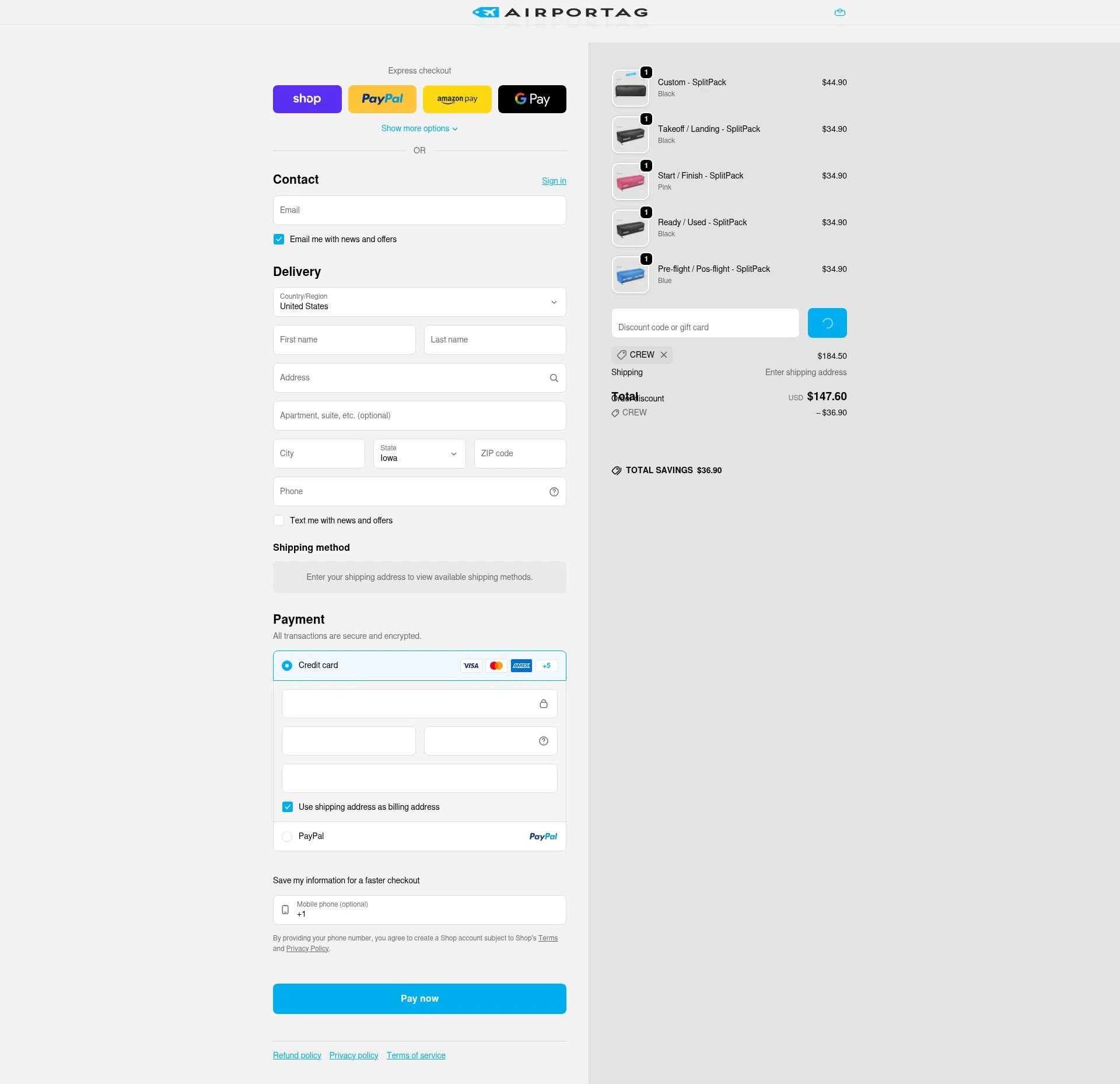 Airportag checkout page showing Airportag discount code box | Screenshot taken by SimplyCodes community member on Feb 7, 2026