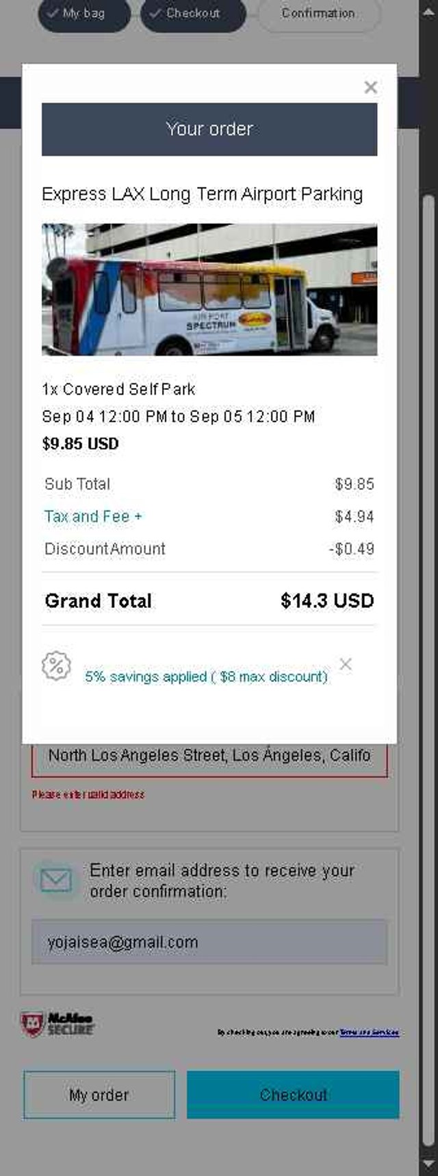 Airport Lax checkout page showing Airport Lax promo code box | Screenshot taken by SimplyCodes community member on Sep 3, 2025