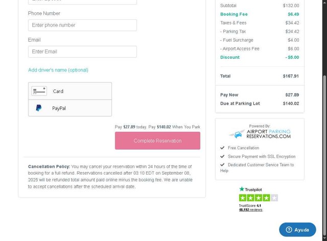 AirportParking.com checkout page showing AirportParking.com promo code box | Screenshot taken by SimplyCodes community member on Sep 7, 2025