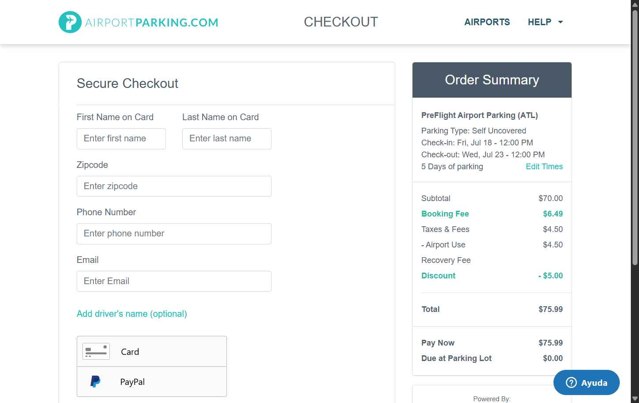 AirportParking.com checkout page showing AirportParking.com promo code box | Screenshot taken by SimplyCodes community member on Jul 18, 2025