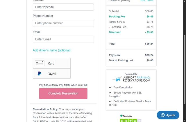 AirportParking.com checkout page showing AirportParking.com promo code box | Screenshot taken by SimplyCodes community member on Jul 28, 2025