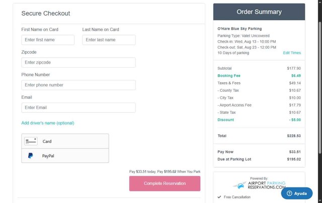 AirportParking.com checkout page showing AirportParking.com promo code box | Screenshot taken by SimplyCodes community member on Aug 14, 2025
