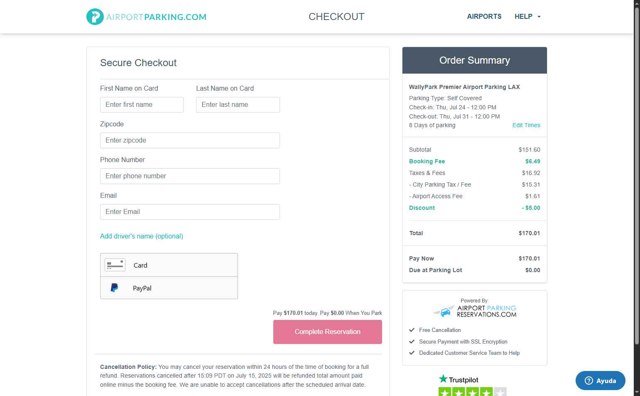 AirportParking.com checkout page showing AirportParking.com promo code box | Screenshot taken by SimplyCodes community member on Jul 14, 2025