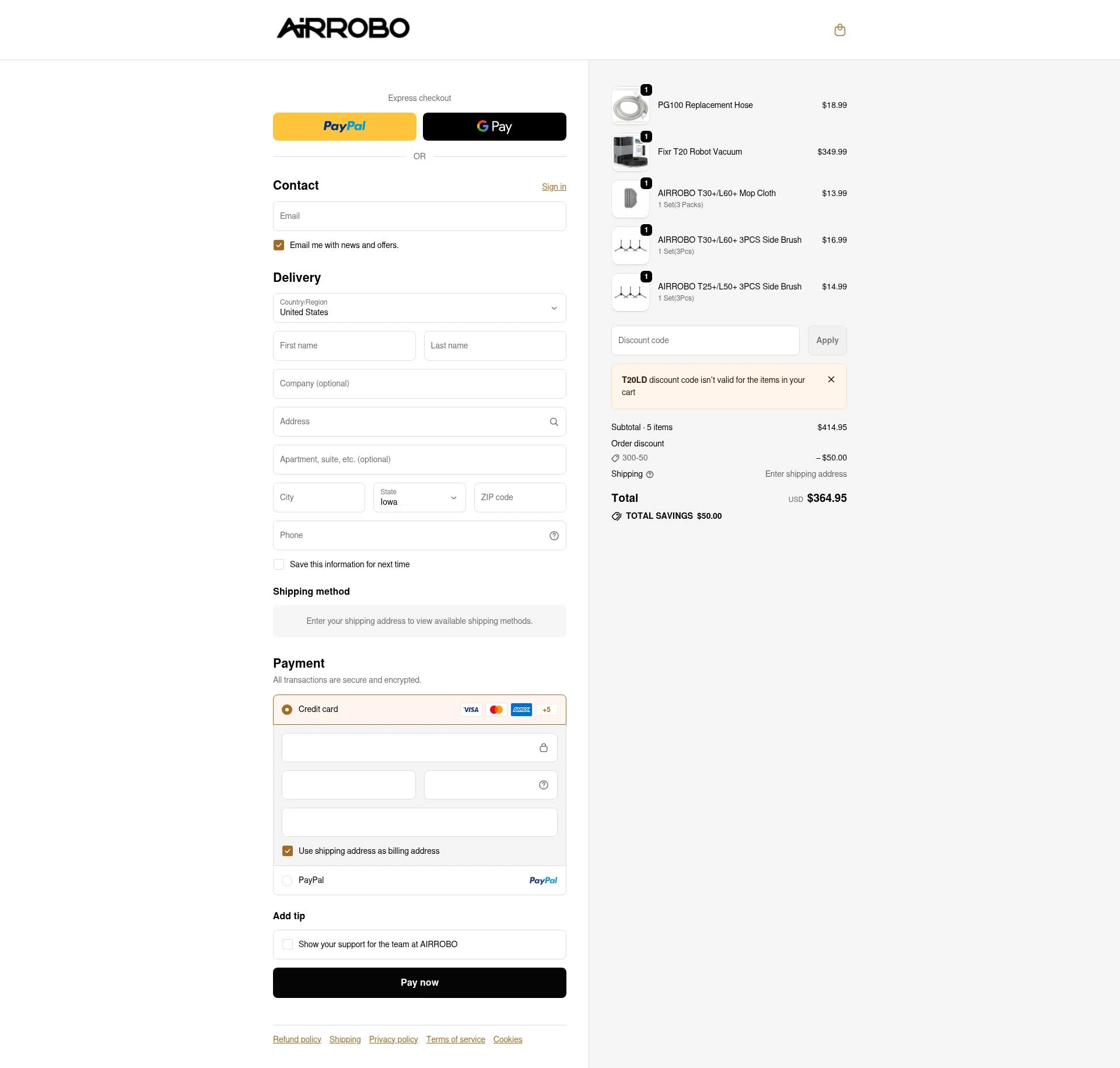 AIRROBO checkout page showing AIRROBO promo code box | Screenshot taken by SimplyCodes community member on Dec 29, 2025
