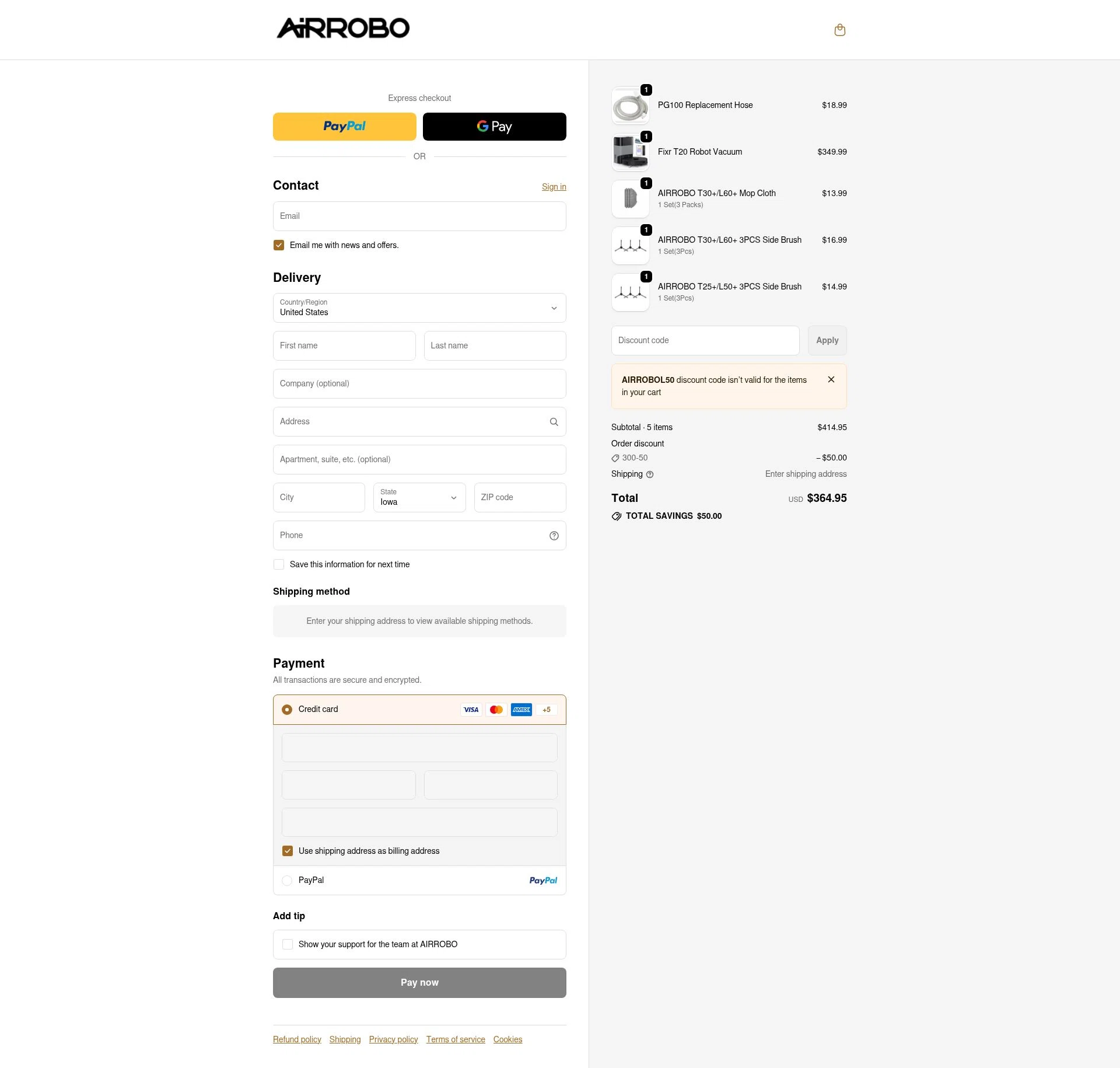 AIRROBO checkout page showing AIRROBO promo code box | Screenshot taken by SimplyCodes community member on Jan 3, 2026