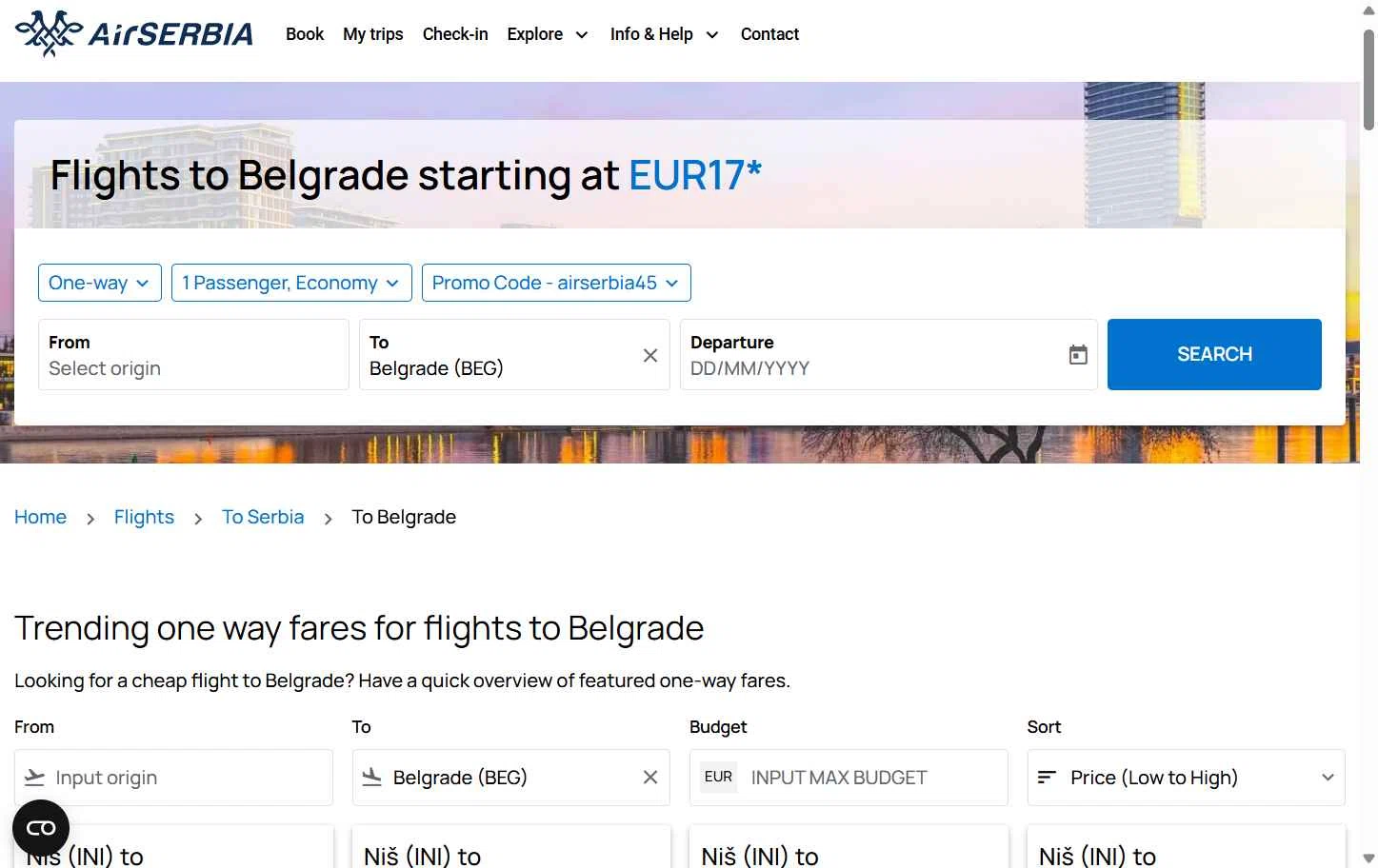 Airserbia checkout page showing Airserbia promo code box | Screenshot taken by SimplyCodes community member on Dec 20, 2025