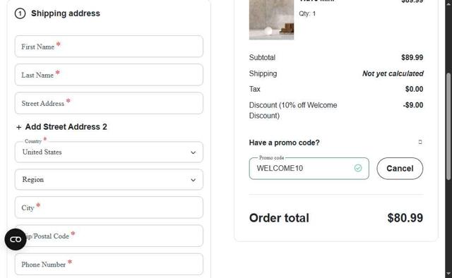 Airthings checkout page showing Airthings promo code box | Screenshot taken by SimplyCodes community member on Jul 2, 2025