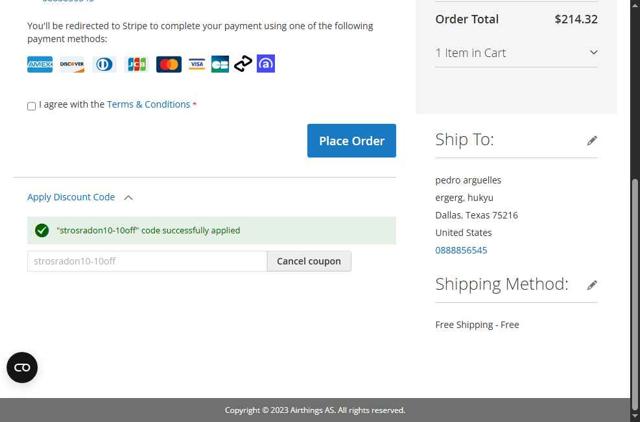 Airthings checkout page showing Airthings promo code box | Screenshot taken by SimplyCodes community member on Aug 10, 2025