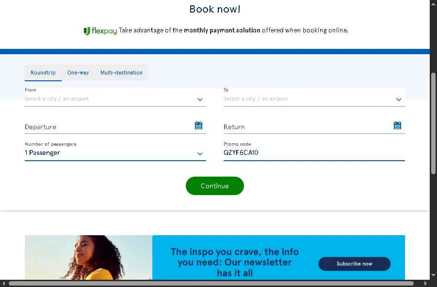 Air Transat checkout page showing Air Transat promo code box | Screenshot taken by SimplyCodes community member on Jul 15, 2025
