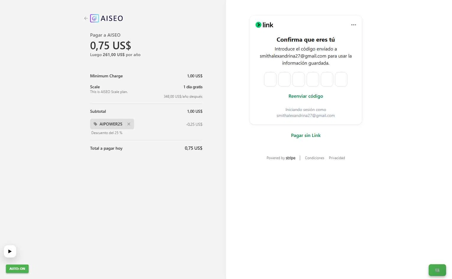 AISEO checkout page showing AISEO promo code box | Screenshot taken by SimplyCodes community member on Feb 5, 2026