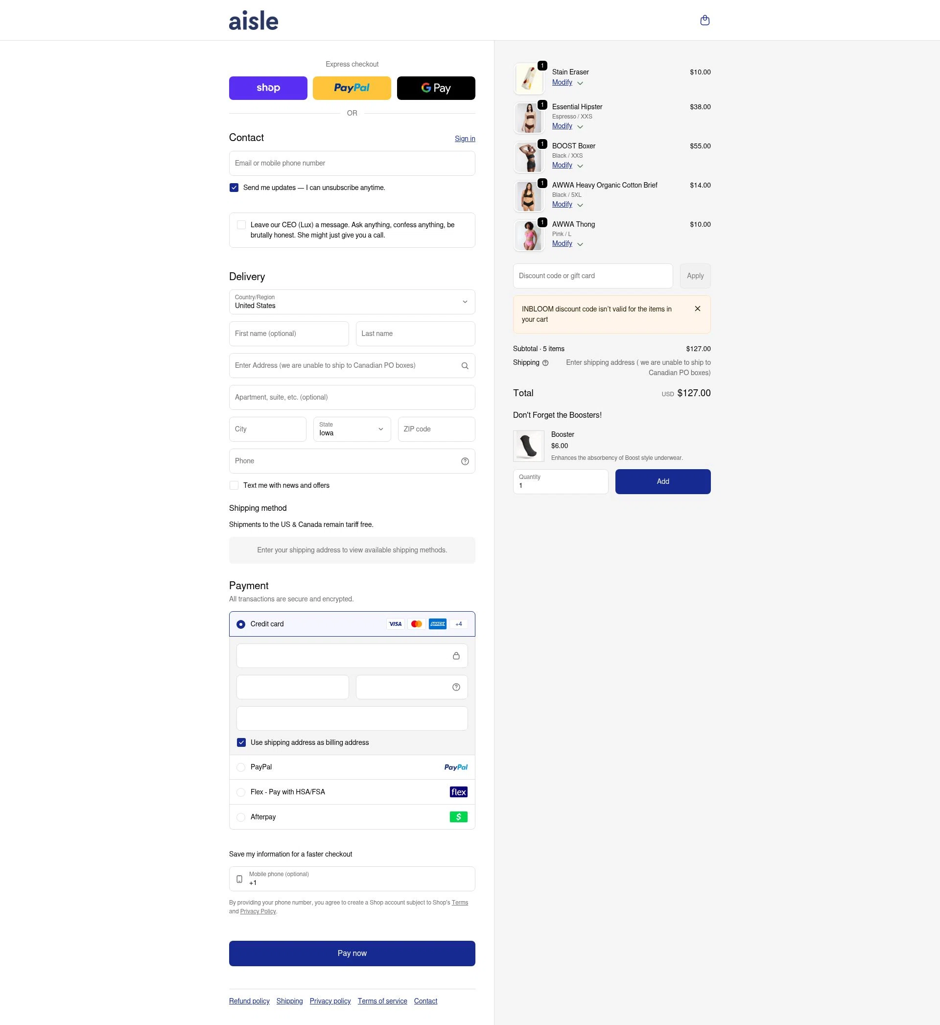 Aisle checkout page showing Aisle discount code box | Screenshot taken by SimplyCodes community member on Feb 2, 2026
