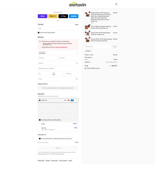 Aivituvin checkout page showing Aivituvin discount code box | Screenshot taken by SimplyCodes community member on Sep 15, 2025