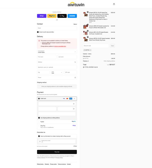 Aivituvin checkout page showing Aivituvin discount code box | Screenshot taken by SimplyCodes community member on Sep 15, 2025
