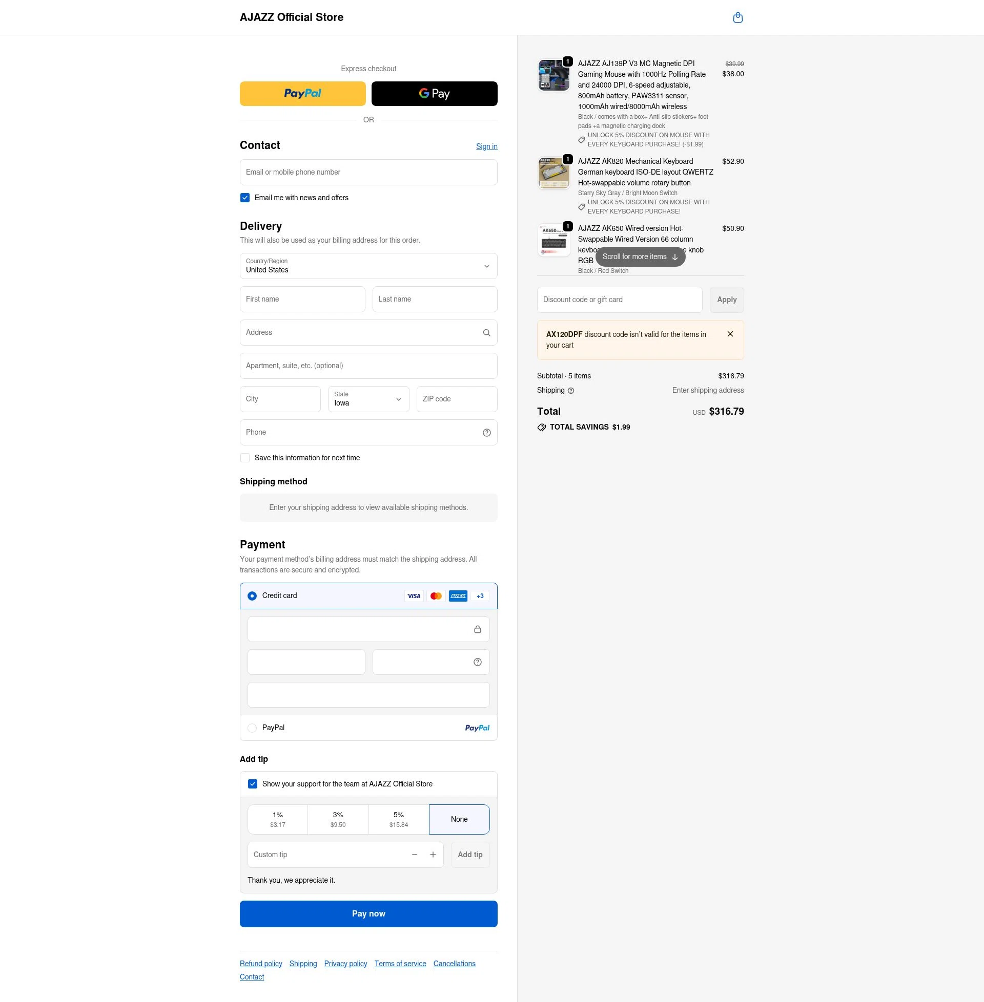 AJAZZ checkout page showing AJAZZ discount code box | Screenshot taken by SimplyCodes community member on Dec 28, 2025