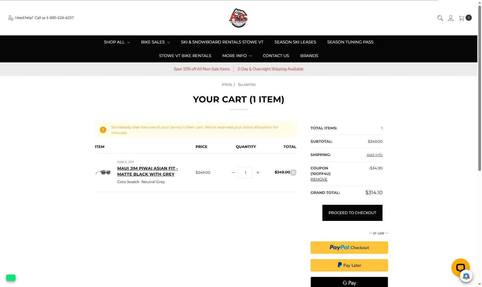 AJ's Ski & Sports checkout page showing AJ's Ski & Sports promo code box | Screenshot taken by SimplyCodes community member on Dec 19, 2025