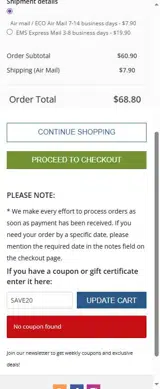SAVE20 coupon verification screenshot