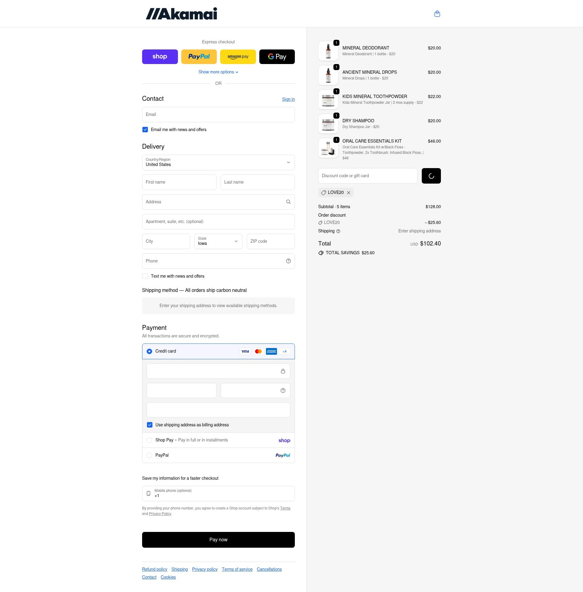 Akamai Basics checkout page showing Akamai Basics discount code box | Screenshot taken by SimplyCodes community member on Feb 17, 2026