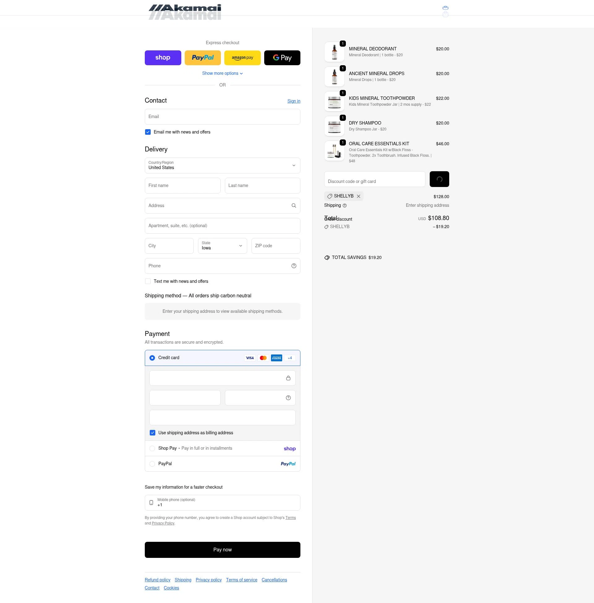 Akamai Basics checkout page showing Akamai Basics discount code box | Screenshot taken by SimplyCodes community member on Feb 17, 2026
